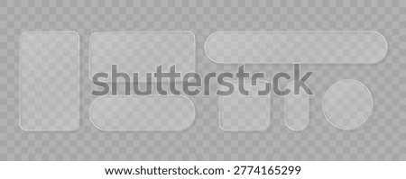 Liquid glass frames, light ui shape element set on a transparent background. Vector illustration