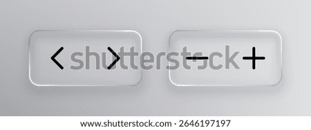 Liquid glass interface with navigation and zoom buttons. Modern user interface element for web design and app development with clear icons.