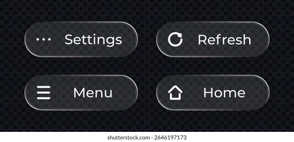 Liquid glass interface with settings, refresh, menu, and home buttons for modern user experience design element