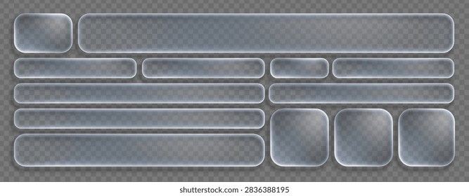 Liquid glass morphism button frame with 3d transparent rectangle effect. UI text shape digital icon on glassmorphism bubble background. Abstract box design for modern interface and web element.