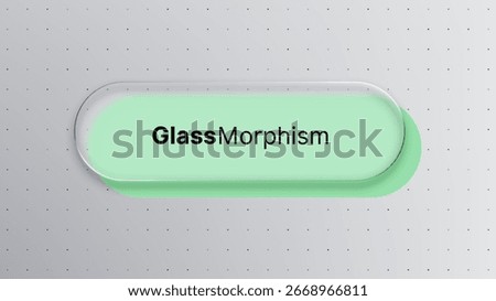 Liquid glass morphism vector design with the word glassmorphism on a light green transparent glass shape for modern ui ux design.