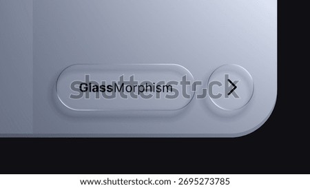 Liquid glass morphism vector design with GlassMorphism text and right arrow. User interface element for modern web or app applications.