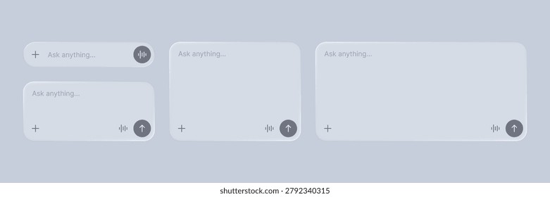 Liquid glass morphism vector set with chat and message boxes. User interface elements with blurry effect for mobile application and website design. Modern digital speech bubble template.