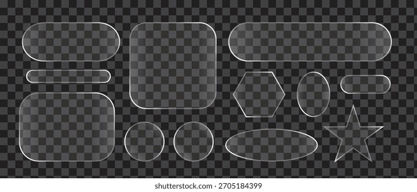  Liquid glass smartphone interface isolated. White ui light frame square and circle banner with shine stroke. Control center widget for smartphone and web app, vector illustration.