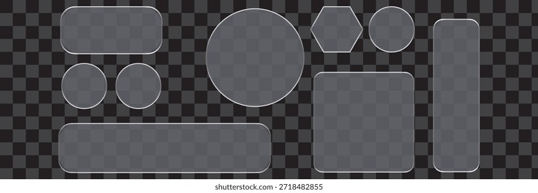 Liquid glass smartphone interface isolated. White ui light frame square and circle banner with shine stroke. Control center widget for smartphone and web app, vector illustration