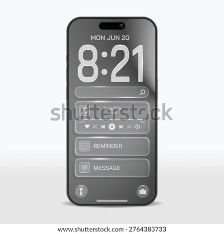 Liquid Glass Smartphone UI Lock Screen Interface – Glassmorphism Mobile App Design with 3D Widgets and Modern UX Layout