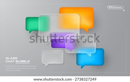 Liquid glass speech bubble on colorful gradient chat boxs. Glassmorphism speech bubble illustration for web or UI-UX design
