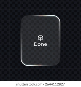 Liquid glass ui done button with icon. Abstract user interface element. Modern design for web, app development.