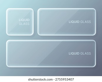 Liquid Glass UI Elements Set. Glassmorphism Rounded Panels for Modern UX Interface Vector Illustration