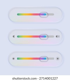 Vidrio líquido de Elementos ui que muestran Configuraciones de volumen y brillo. Concepto para interfaz de aplicación. Vector