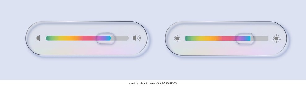 Vidrio líquido de Elementos ui que muestran Configuraciones de volumen y brillo. Concepto para interfaz de aplicación. Vector