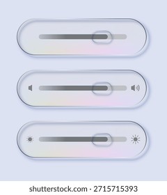 Vidrio líquido de Elementos ui que muestran Configuraciones de volumen y brillo. Concepto para interfaz de aplicación. Vector