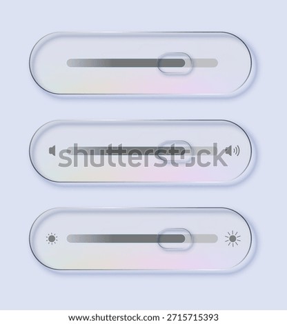 Liquid glass of ui elements showing volume and brightness settings. Concept for application interface. Vector