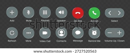 Liquid Glass UI Kit with Minimalist Web and App Icons for Modern UI and UX Design, Transparent Interface Elements and Technology Illustration