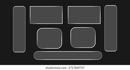 Liquid Glass UI Layout Elements – Rounded Buttons and Interface Shapes on Dark Background