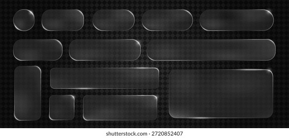 Conjunto de marcos UI UX de vidrio líquido. Modernos Elementos rectangulares de vidrio esmerilado para Diseño web, componentes de interfaz transparentes, kit de diseño de Vector mínimo para App, salpicaderos, Sitios web