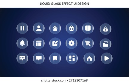 Liquid glass vector buttons and round circle in different shapes. UI interface element with blur effect. Modern web design. 
