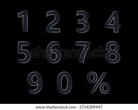 Liquid Glass Vector Elements Glossy 3D Numbers and Percentage on Black Background
