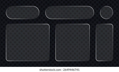 Liquid glass vector set of geometric shapes with transparent background for user interface elements and digital design.