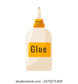 Glueta líquida en una botella aislada sobre un fondo blanco. Ilustración de dibujos animados planos vectores.