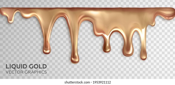 Liquid gold, dripping drops of rose gold. Realistic 3d vector design