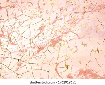 Liquid gold rose marble canvas abstract painting background with gold splatter and stripes texture. Vector illustration