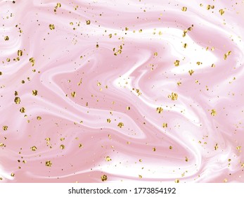 Liquid gold rose marble canvas abstract painting background with gold splatter and stripes texture. Vector illustration