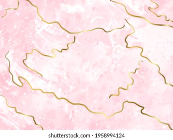 Liquid gold rose marble canvas abstract painting background with gold splatter and stripes texture. Vector illustration