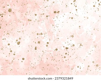 Liquid gold rose marble canvas abstract painting background with gold splatter and stripes texture. Vector illustration