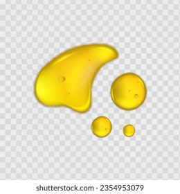 Liquid golden drops of water, honey or oil. Collagen cosmetic essence. Organic serum or argan bubbles. Falling gasoline yellow droplet.