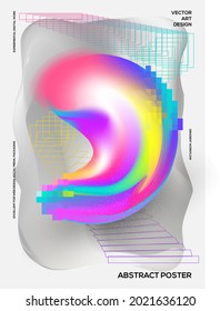 Liquid gradient color poster. Fluid and geometric shapes composition. Futuristic cover design.