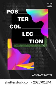 Liquid gradient color poster. Fluid and geometric shapes composition. Futuristic cover design.