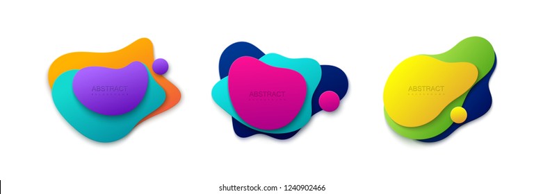 Liquid gradient colors shapes set. Vector illustration. Graphic design elements. Modern minimal label templates. Abstract colorful banners. Dynamic futuristic shapes for branding