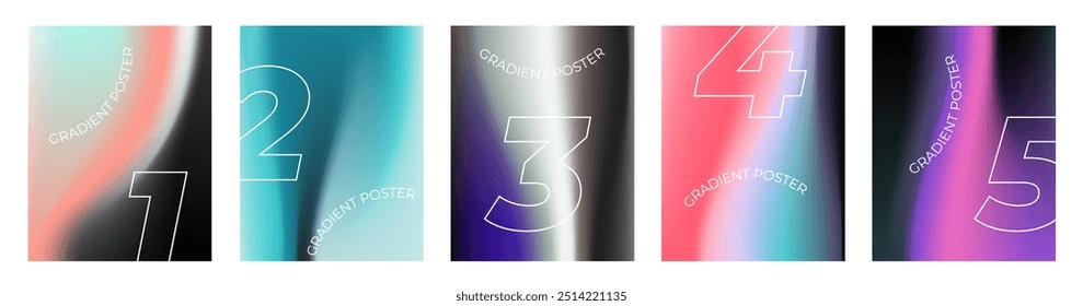 Colección de diseño de cubierta de gradiente líquido. Conjunto de póster de ondas de color hermoso de moda