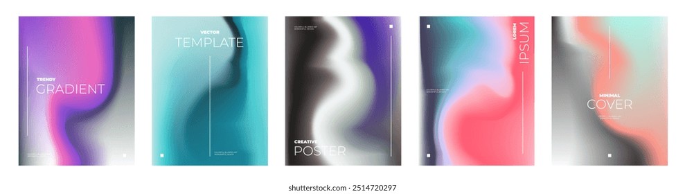 Liquid gradient cover design collection. Trendy beautiful color waves poster set