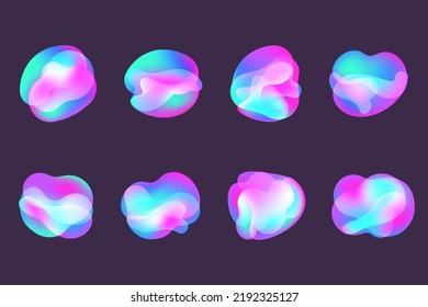 Liquid Gradient Shapes. Fluid Abstract Color Backgrounds. Holographic Organic 3D Designs. Neon Futuristic Elements. Vector Blend Bubbles.