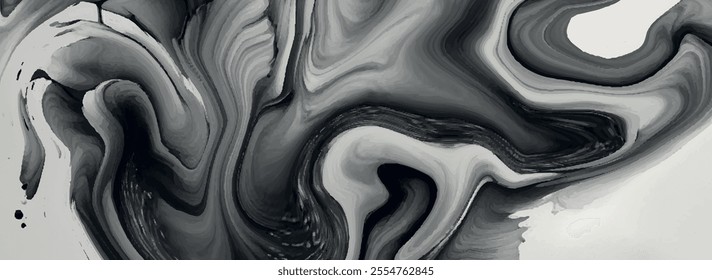 Liquid gray marble background. High resolution white and gray Carrara marble stone texture background. Acrylic pour gray color liquid marble abstract swirl effects surface vector illustration.