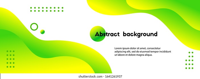 Liquid green abstract background. Vector fluid banner template for social media, web sites. Wavy gradient shapes and text