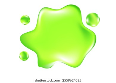 Liquid green clear gel or moisturizer serum isolated, transparent background. Fluid fresh lime green splash with bubbles, glowing organic spilled droplets.