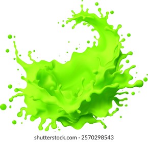 Liquid green Lemon Lime Juice splash 3d vector . Cream pouring wave yogurt packaging template. Realistic organic product.