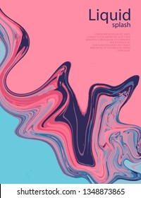 Liquid hand drawn brush strokes pattern. Dynamic watercolor shapes.  Creative artistic pinky blue texture. Paint stroke modern  decoration
