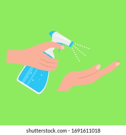 liquid hand sanitizer spray. Washing hands to sanitize and disinfect. vector illustrations.