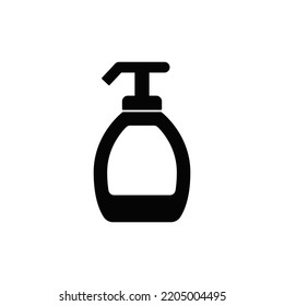 Icono de jabón de mano líquida en glifo plano negro, estilo relleno aislado en fondo blanco