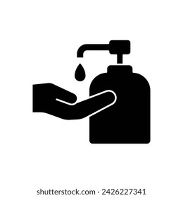 Liquid hand soap icon. Simple solid style. Hand washing, gel, disinfect, antibacterial, bottle, dispenser, clean concept. Black silhouette, glyph symbol. Vector illustration isolated.