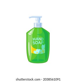 Liquid hand soap, plastic dispenser bottle. Vector illustration cartoon flat icon isolated on white background.