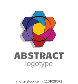 Liquid hexagons in a circle - abstract logotype design