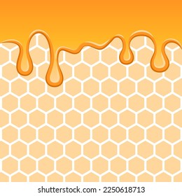 Liquid honey background. Texture of beehive, closeup honeycomb for backdrop, label, banner and more.