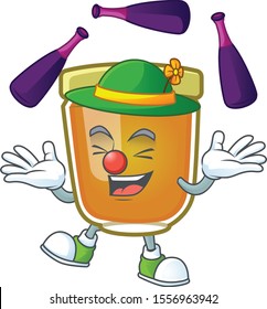 Liquid honey cartoon character with mascot juggling