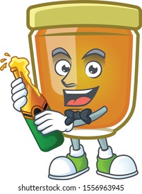Liquid honey cartoon character with mascot bring beer