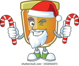 Liquid honey cartoon character with mascot santa bring candy
